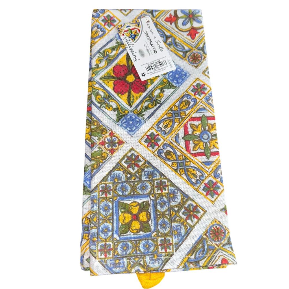 New Italian tea towel 40 x 60 cm made in Italy red yellow floral